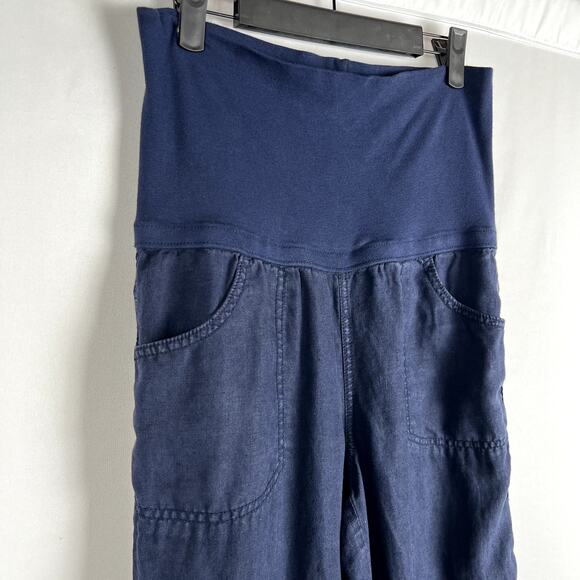 Athleta Maternity Women size 6 100% Linen Pants Navy Comfort Summer Pregnancy - Picture 2 of 7